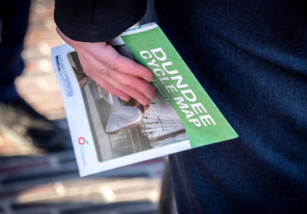 Dundee Cycle Map Brochure in hand